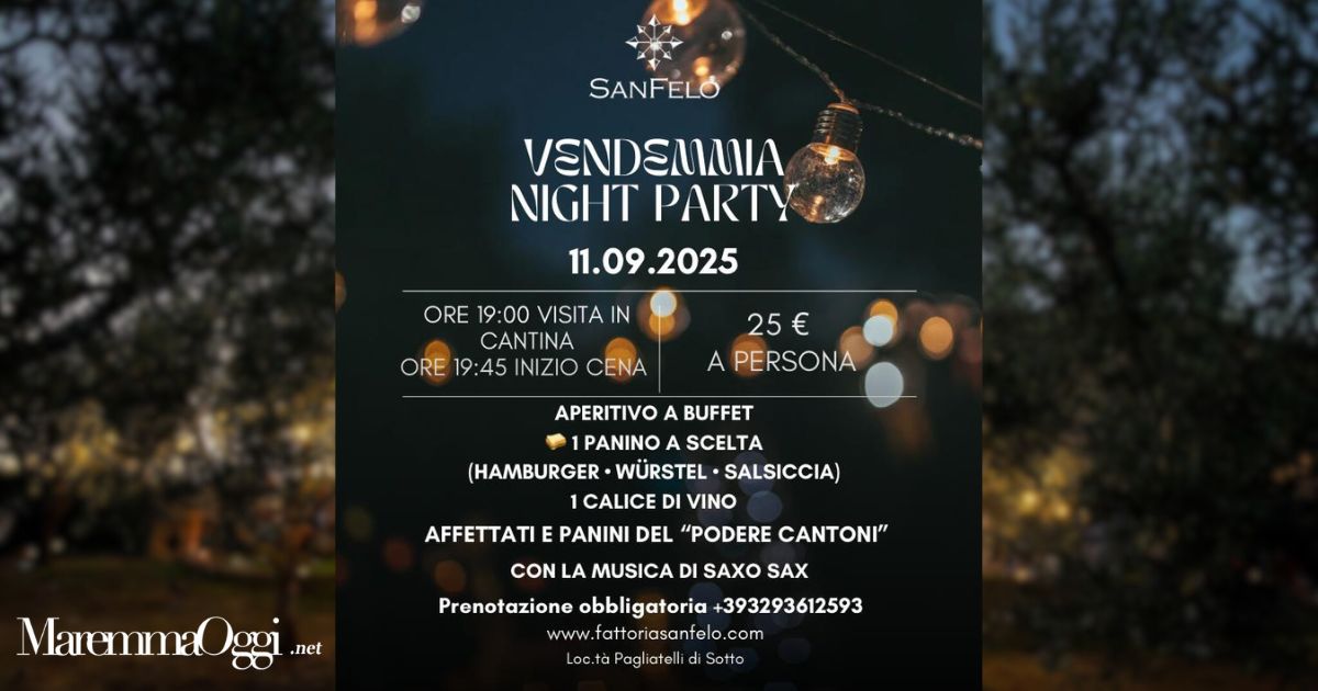 La locandina del "Vendemmia night party" alla Fattoria SanFelo