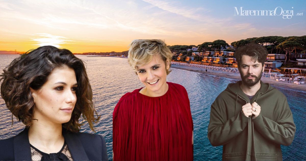 Da sinistra Giulia Michelini, Camilla Filippi e Stefano Lodovichi. Sullo sfondo il Golfo del sole