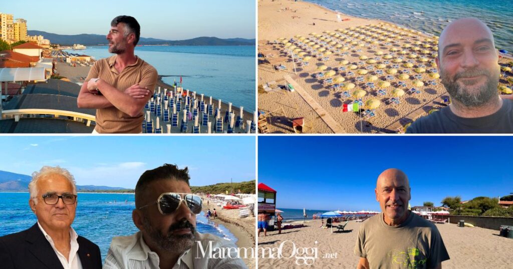 In alto a sinistra, una spiaggia di Follonica e Alessandro Gandi, accanto una spiaggia di Marina di Grosseto e Simone Guerrini. In basso a Sinistra una spiaggi adella Feniglia e Adalberto Sabbatini e Daniele Avvento, accanto una spiaggia di Castiglione della Pescaia e Luciano Cruciani