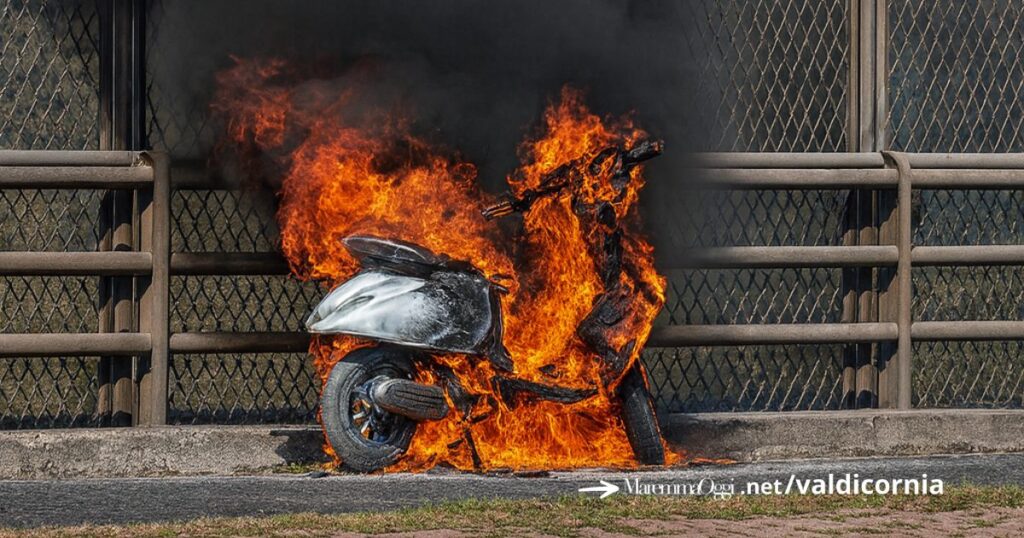 Il motorino in fiamme