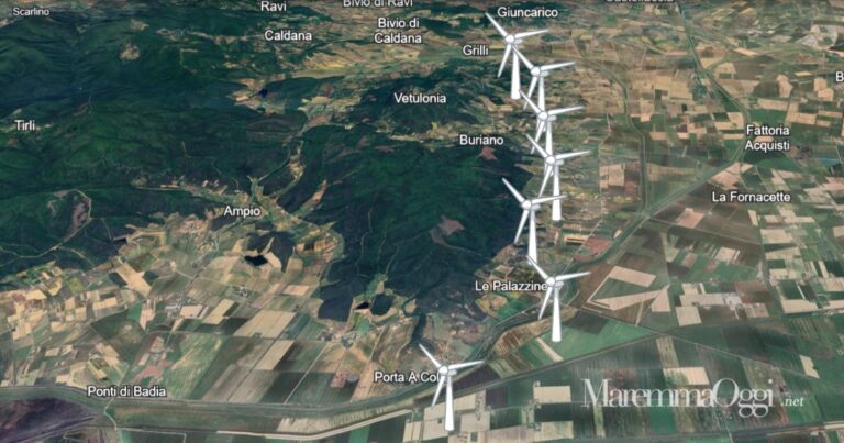 Una grafica che indica dove dovrebbero venire gli aerogeneratori nel comune di Castiglione