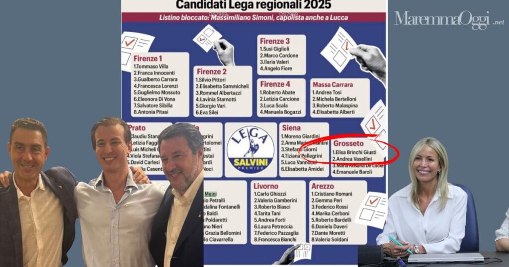 I candidati della Lega. Da sinistra Roberto Vannacci, Andrea Vaselini, Matteo Salvini e Elisa Brinchi Giusti