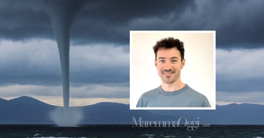 La tromba marina a Follonica e il meterologo Marco Biagioni, di Aspro