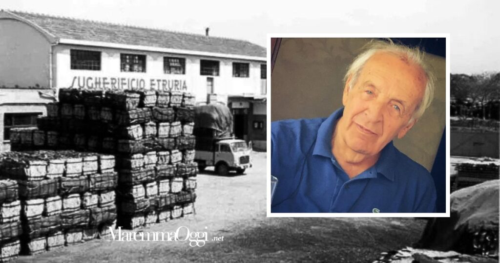 Una foto storica del Sugherificio Etruria a Follonica e un'immagine di Umberto Cini