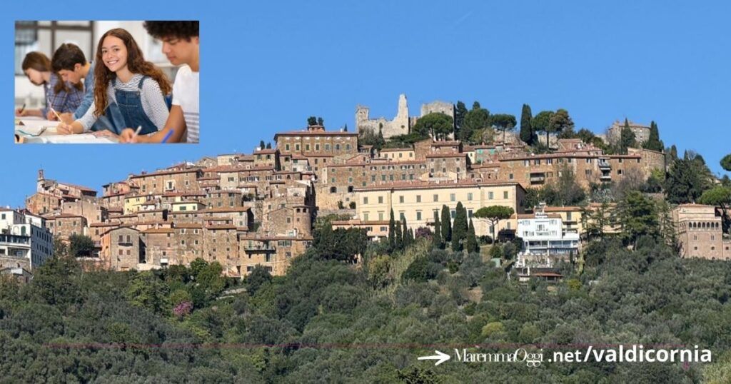 Campiglia marittima, nel riquadro un'immagine di studenti