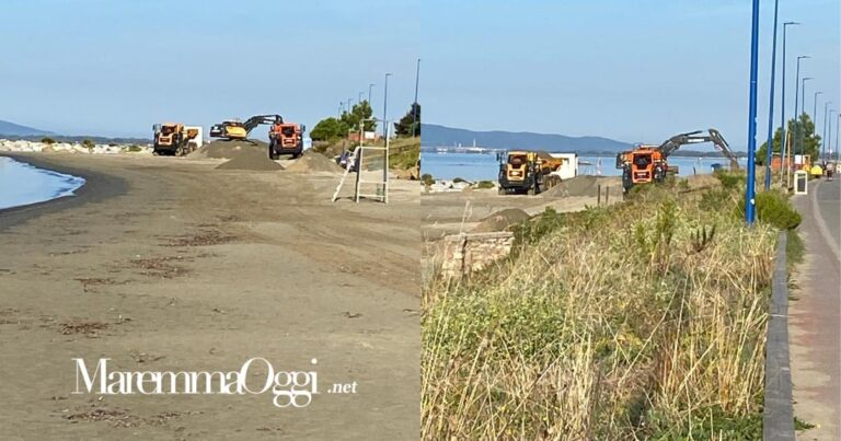 I lavori in corso sulla spiaggia di Pratoranieri