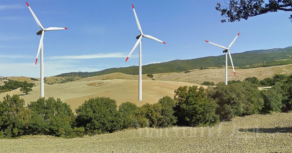 Un fotomontaggio della zona dell'Abbandonato con le pale eoliche