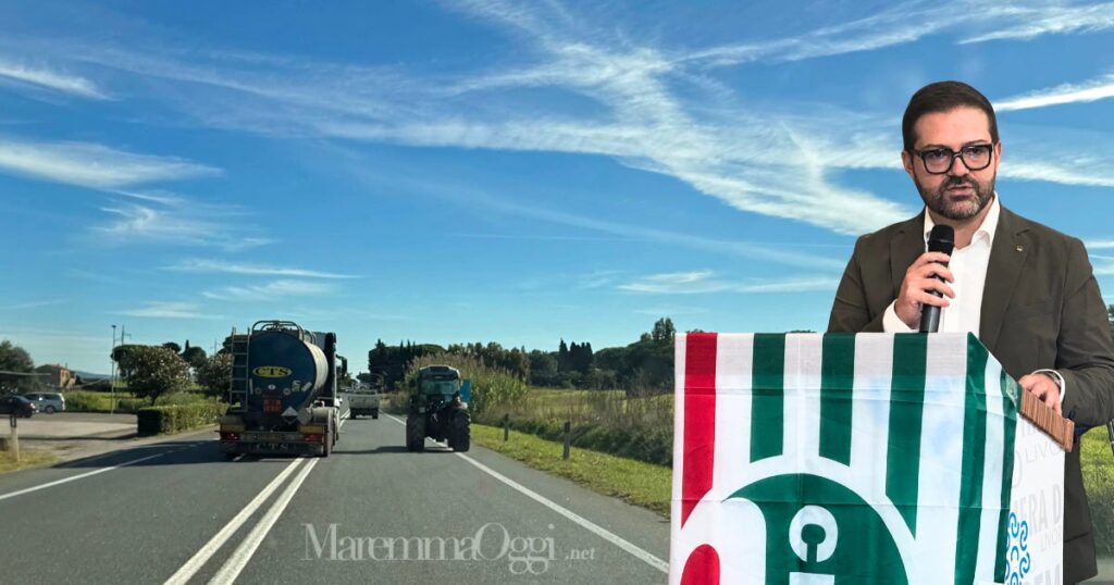 Un sorpasso vietato di un trattore sull'Aurelia a Capalbio e Simone Gobbi della Cisl