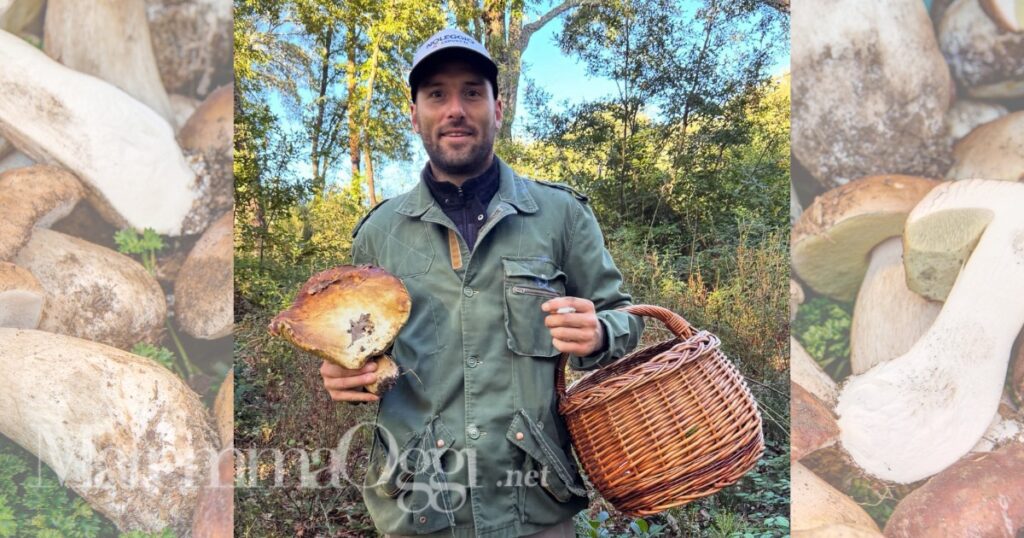 Nico Giagnoni con il fungo da 1,1 kg trovato vicino a Roccastrada