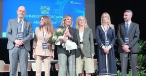 La nuova squadra di Confindustria: da sinistra Marco Busini, Patrizia Bucciarelli, Giordana Giordini, Maria Cristina Squarcialupi, Ilaria Tosti, Andrea Fratoni
