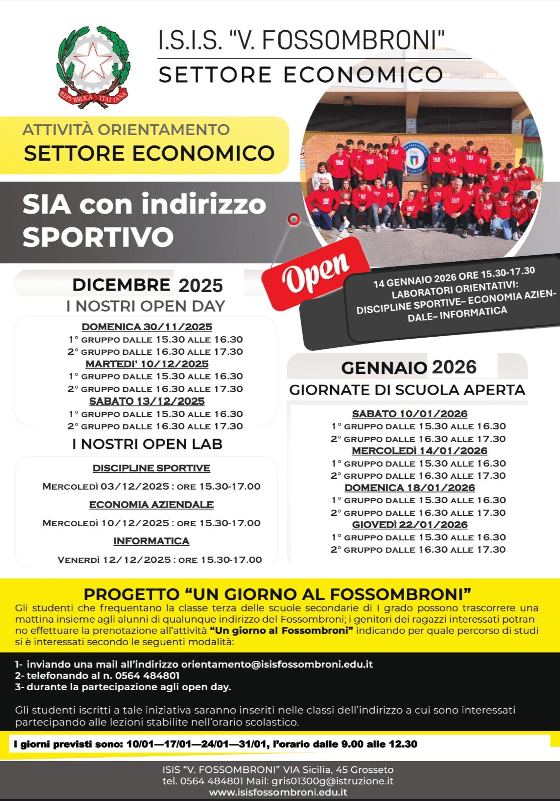 La locandina degli open day per l'orientamento