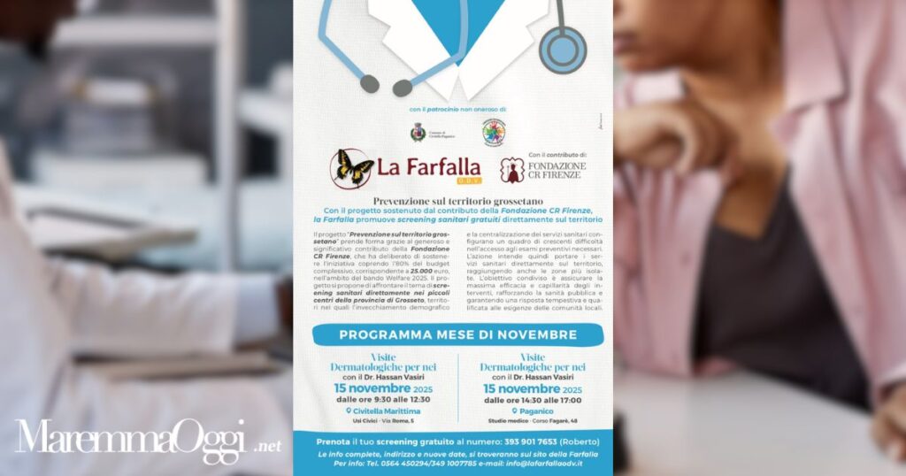 La locandina degli screening gratuiti per la prevenzione de La Farfalla Odv