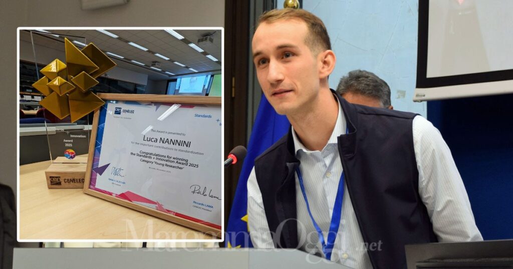 Un momento della premiazione di Luca Nannini a Bruxelles