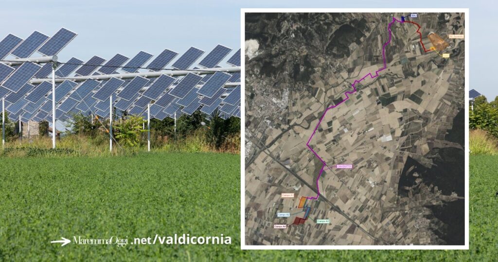 Un impianto agrivoltaico e la mappa dell'impianto Franciana