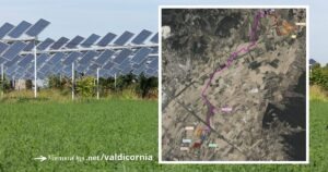 Un impianto agrivoltaico e la mappa dell'impianto Franciana