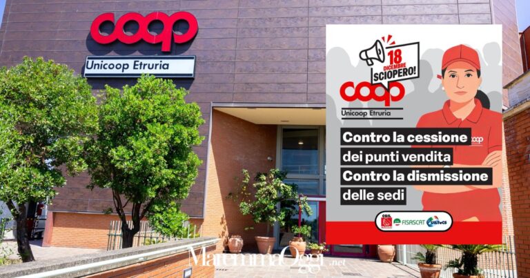 La sede di Unicoop a Vignale e la locandina dello sciopero del 18 dicembre