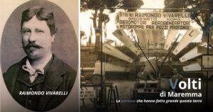 Una foto di Raimondo Vivarelli e uno stand dell'azienda, portata avanti dal nipote