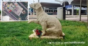 La statua del cane Lampo presso la stazione di Campiglia Marittima