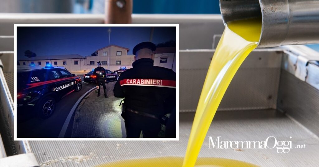 Un frantoio e una pattuglia dei carabinieri (foto d'archivio)