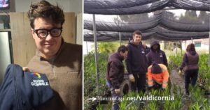 Lorenzo Chiavacci con la divisa della Nuova Giovanile, a destra alcuni ragazzi che svolgono le attività al vivaio