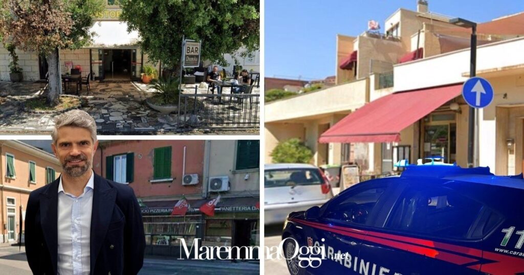 Alcuni dei locali colpiti dalla banda e il sindaco Francesco Ferrari