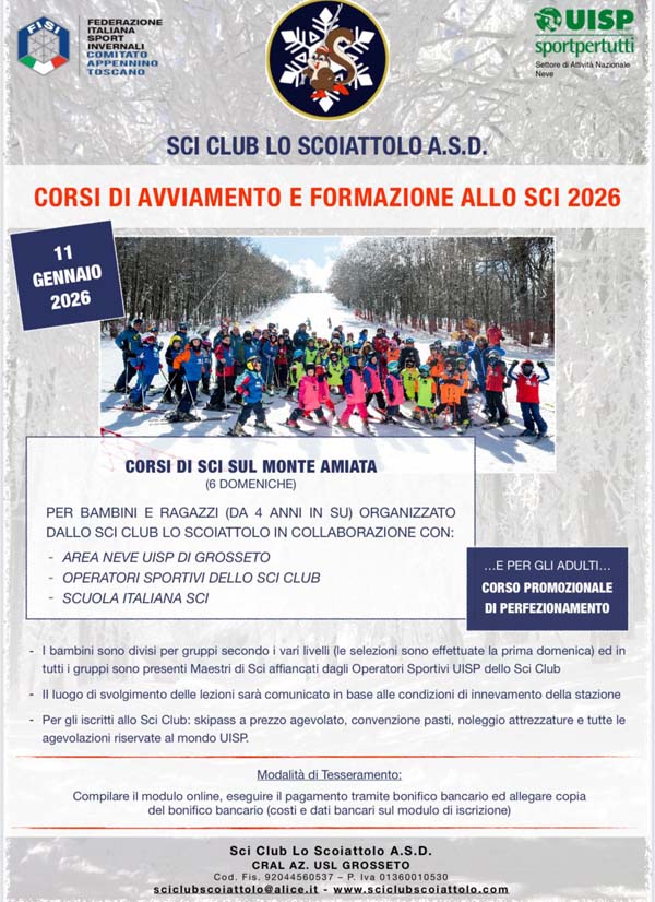 I bambini sulla neve dell'Amiata con lo Sci Club Lo Scoiattolo