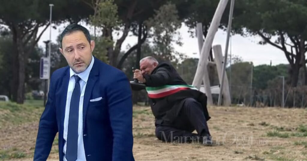 Gino Tornusciolo e un frame del video del sindaco che cade al Diversivo