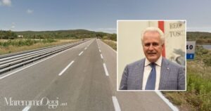 Un'immagine della Tirrenica e nel riquadro Eugenio Giani