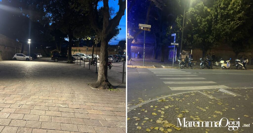 La zona di via Manetti prima e dopo l'illuminazione