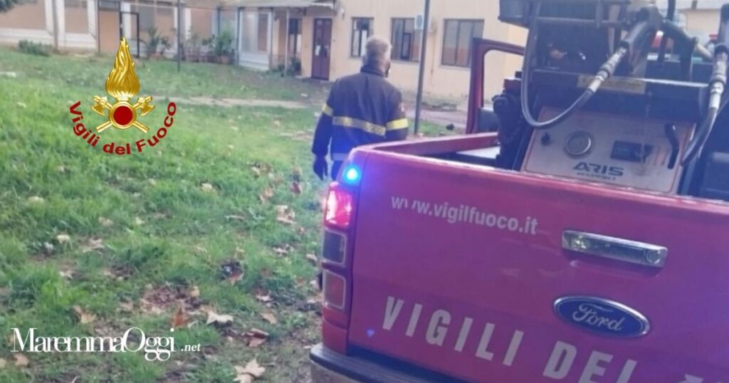 I vigili del fuoco nel cortile della scuola