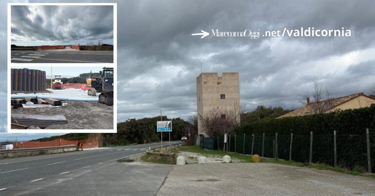 La Torraccia, nei riquadri il cantiere e le ruspe