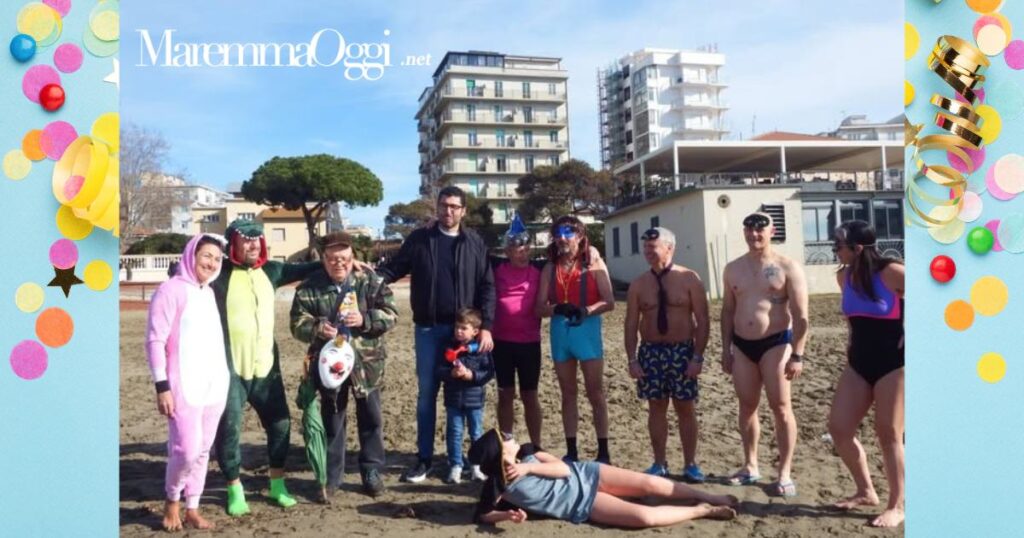Il sindaco Matteo Buoncristiani prima del via al tuffo di Carnevale