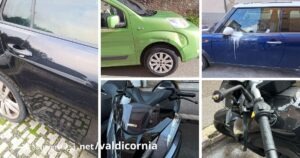 Un collage dei veicoli danneggiati nella notte a Piombino