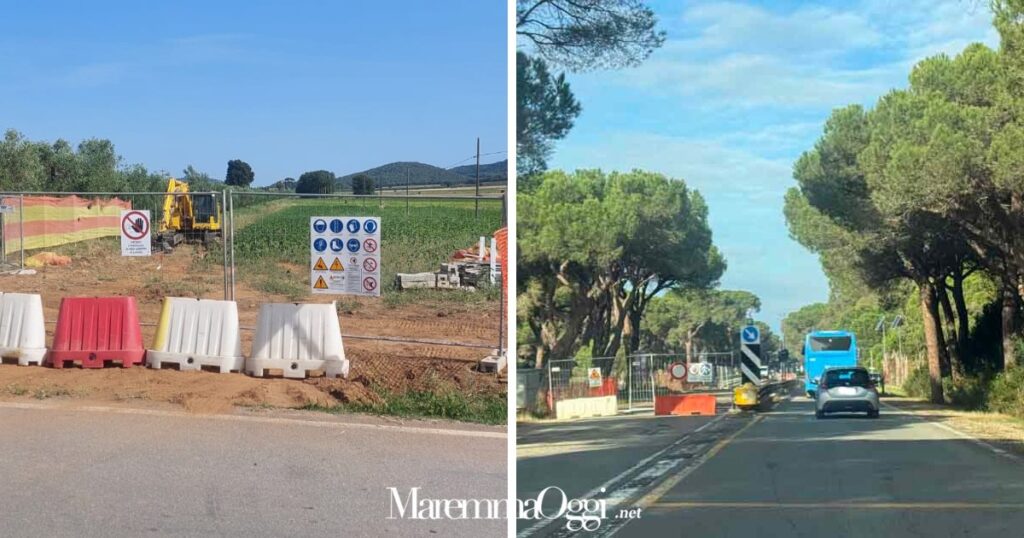 I lavori per la ciclovia, a sinistra Alberese, a destra Fiumara