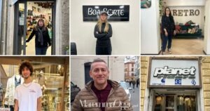 In alto da sinistra: Sara Schembri (Sata Shoese), Sara Mauri (Boa Sorte) e Giulia Simoni (Retrò). In basso da sinistra: Diego Poli (Poli), Alberto Macchi (Macchi Abbigliamento) e l'ingresso del Planet Riders