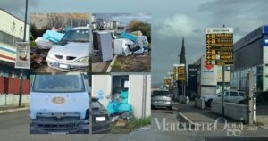 L'inizio della zona artigianale Stati e Nazioni, ribattezzata con un fotomontaggio "Carcasse e Frigoriferi"