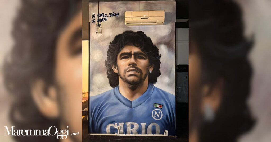 Il murales di Maradona alla pizzeria Verace