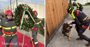 Due momenti della festa dei vigili del fuoco