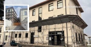 Edificio ex Fucini, nel riquadro parte del cantiere