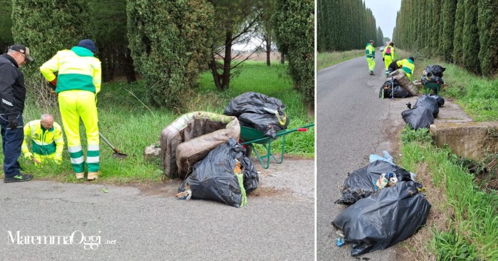 I volontari della Racchetta Odv, mentre ripuliscono i fossi