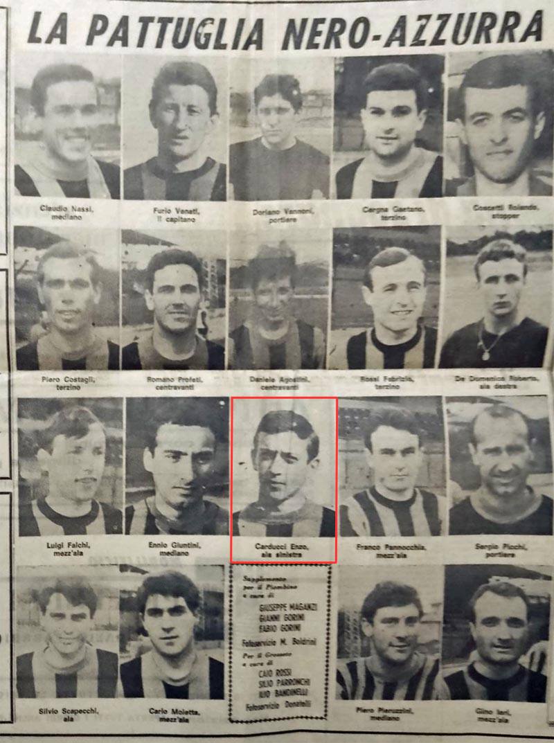 I giocatori del Piombino, in una pagina di giornale del 1966