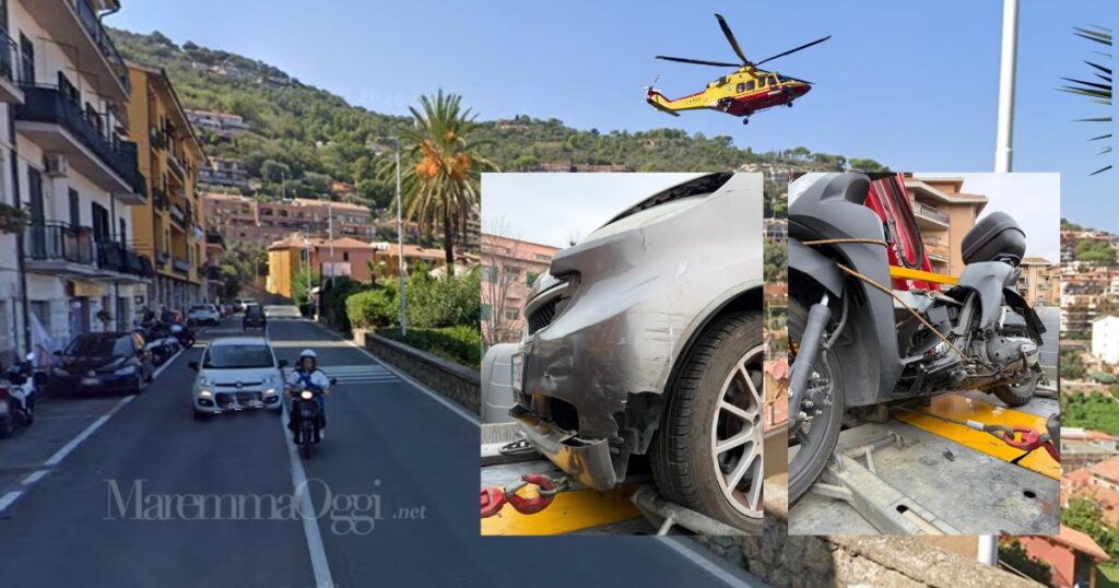La zona dell'incidente sulla Panoramica, lo scooter e l'auto