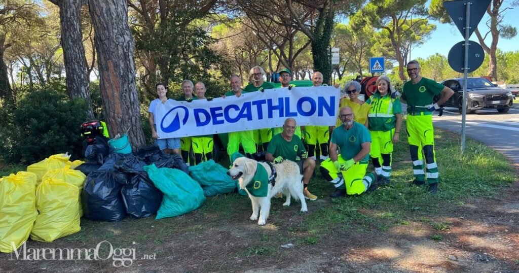 I volontari durante una pulizia di una pineta