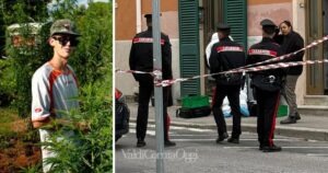 Mattia Giorgi e i carabinieri nell'abitazione del giovane in via Dalmazia a Piombino