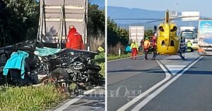 Due immagini dell'incidente sull'Aurelia a Capalbio