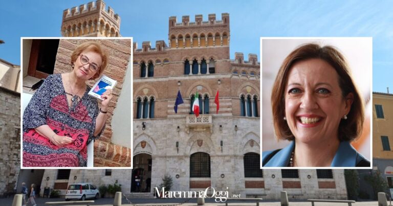 Il palazzo della Provincia di Grosseto. Nei riquadri, da sinistra: Fulvia Perillo e Laura Parlanti