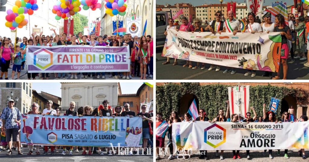 Alcune delle ultime edizioni del Toscana Pride, in varie città della regione