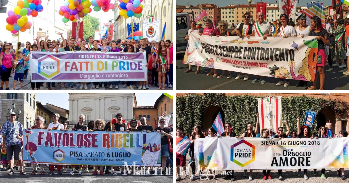 Alcune delle ultime edizioni del Toscana Pride, in varie città della regione
