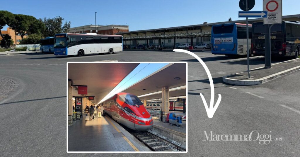 Piazza della stazione a Grosseto con la partenza dei bus e Santa Maria Novella a Firenze