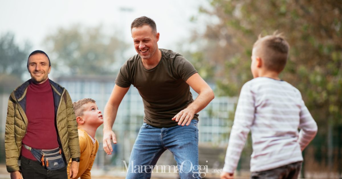 Un padre con i figli e Giuseppe Carobene